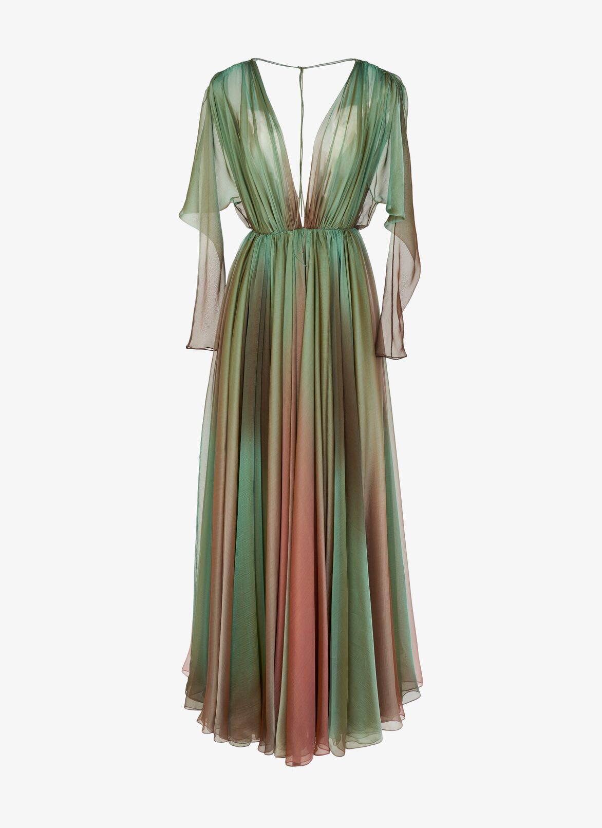 Pleated silk chiffon dress with open back ALAÏA LAGOON BLUE PLEATED SILK CHIFFON DRESS WITH OPEN BACK
